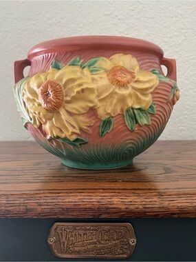 Vintage Roseville Art Pottery Peony Jardiniere Vase #661-6 – Double Handled USA